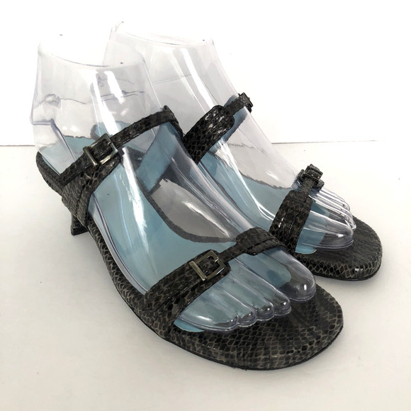 THIERRY RABOTIN Kitten Heel Shoes Sz 36.5 / 6.5 Snake Adjustable Straps Italy - Picture 2 of 14